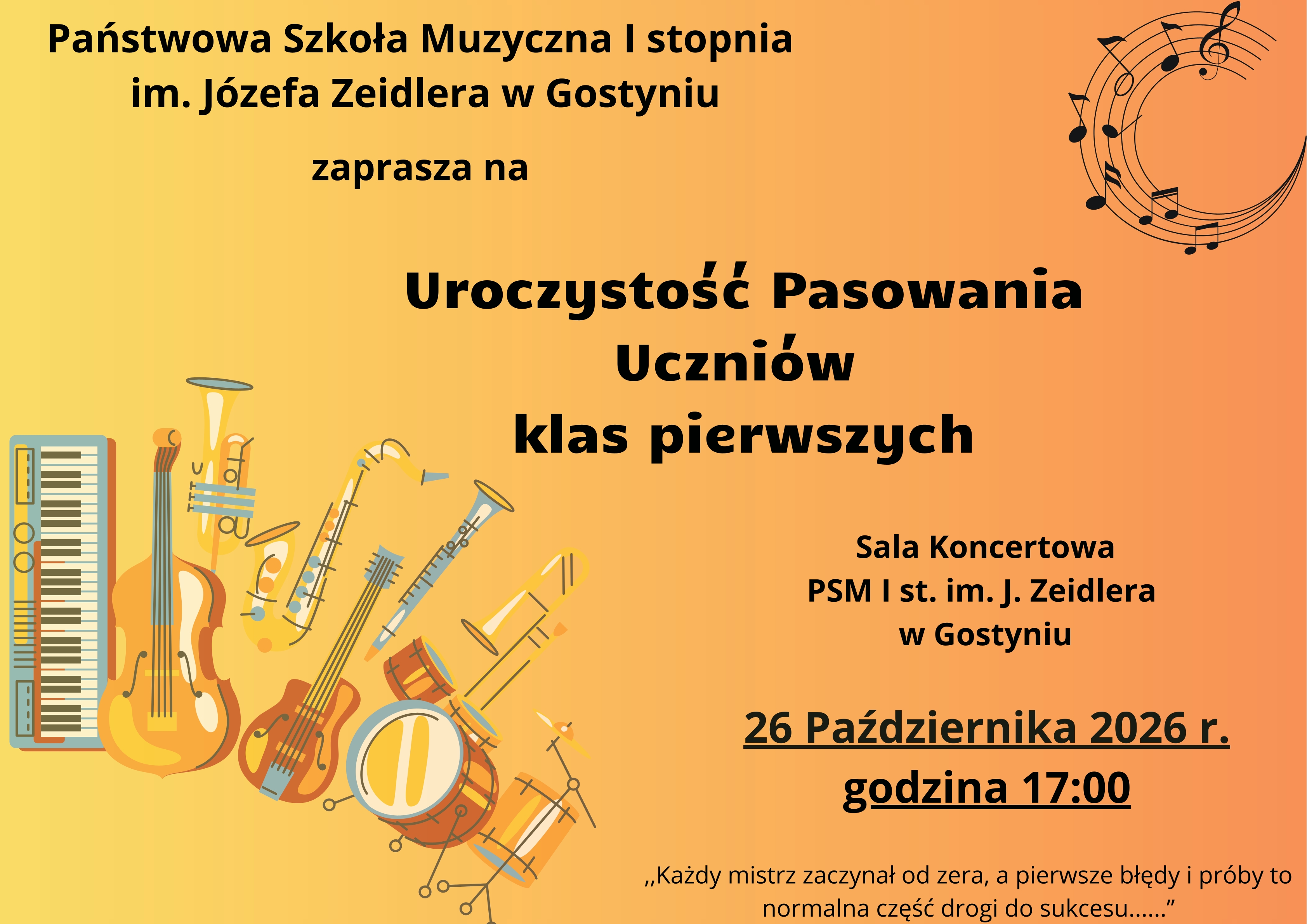 Plakat informujący o pasowaniu klas pierwszych.