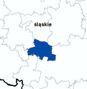 Ilustracja przedstawia zaktualizowany zbiór danych BDOT10k dla fragmentu miasta Żory w Portalu BDOT10k oraz w usłudze Baza Danych Obiektów Topograficznych.