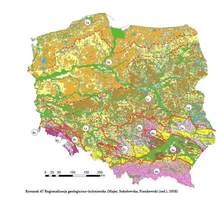 Mapa Polski z regionalizacją geologiczno-inżynierską