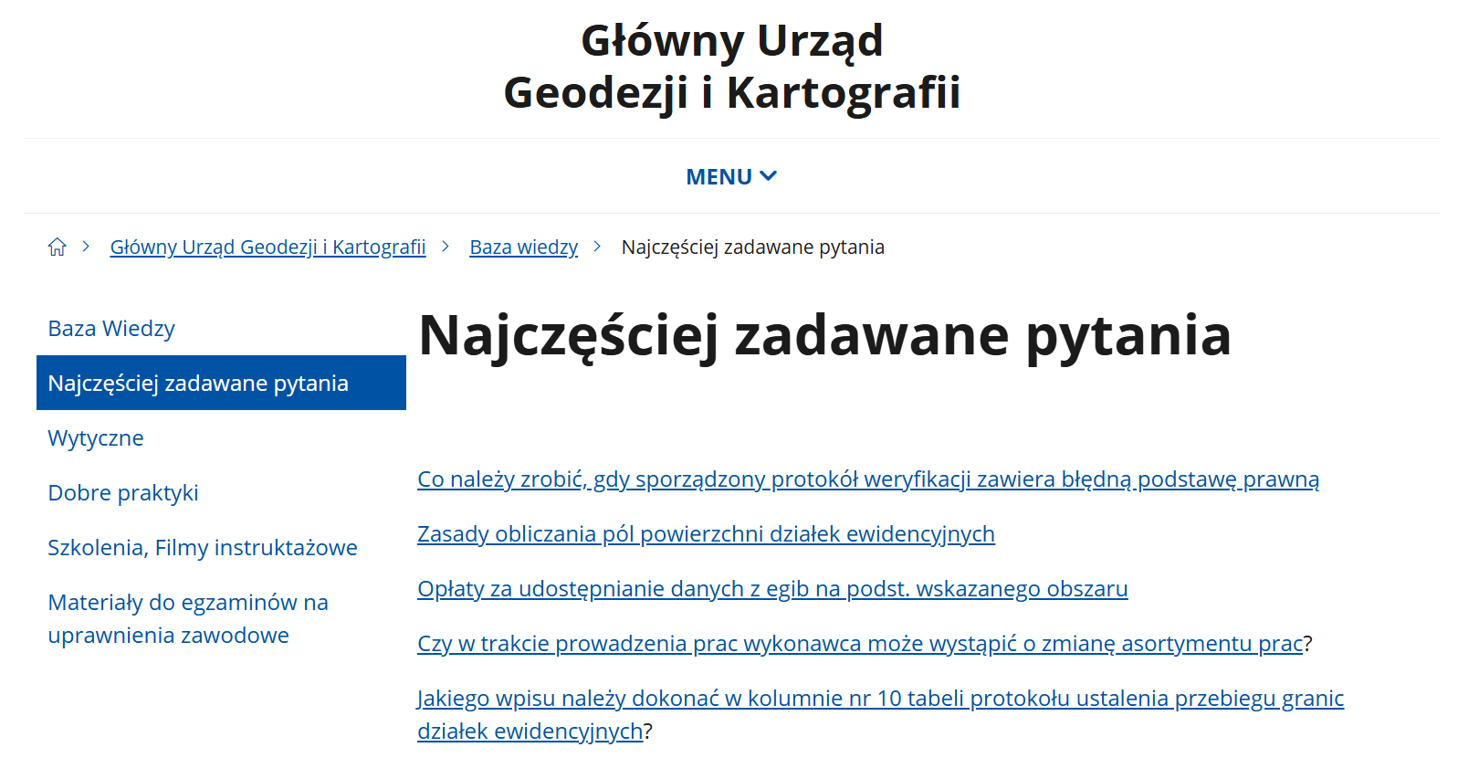 Zrzut ekranu ze strony internetowej GUGiK