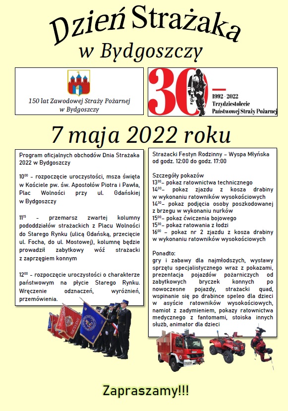 Grafika z opisem obchodów Dnia Strażaka w Bydgoszczy
