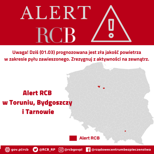 ALERT RCB - SMOG 1marca – Tarnów, Bydgoszcz, Toruń.