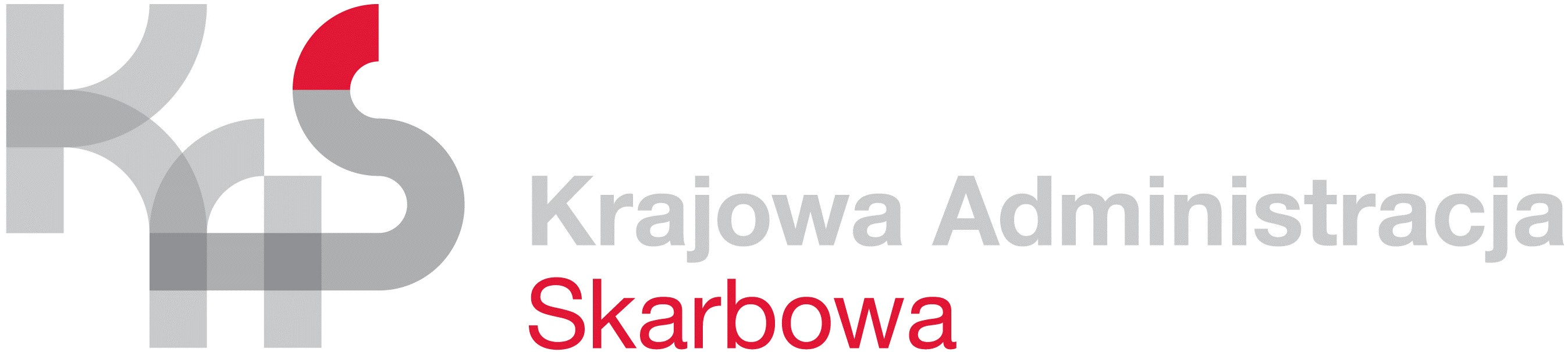 Logo KAS: Szaro-czerwony napis Krajowa Administracja Skarbowa