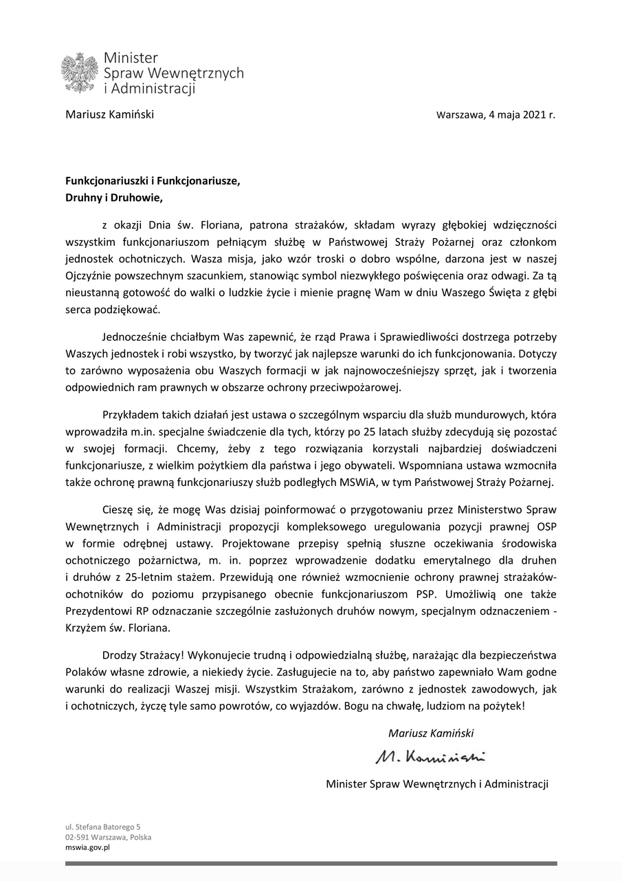 Życzenia od ministra MSWiA