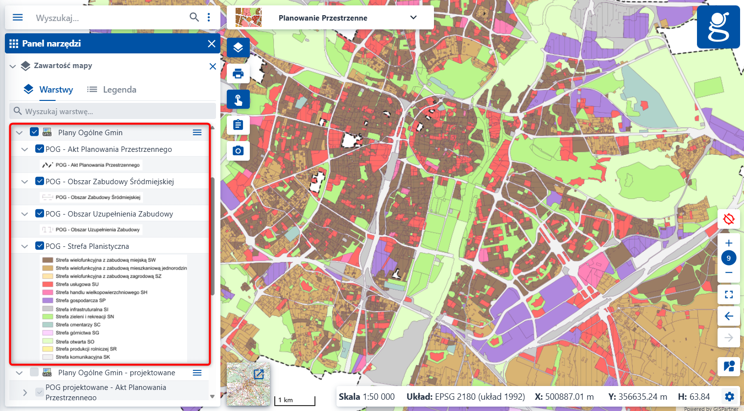 zrzut z serwisu www.geoportal.gov.pl prezentujący usługę z uchwalonymi POG