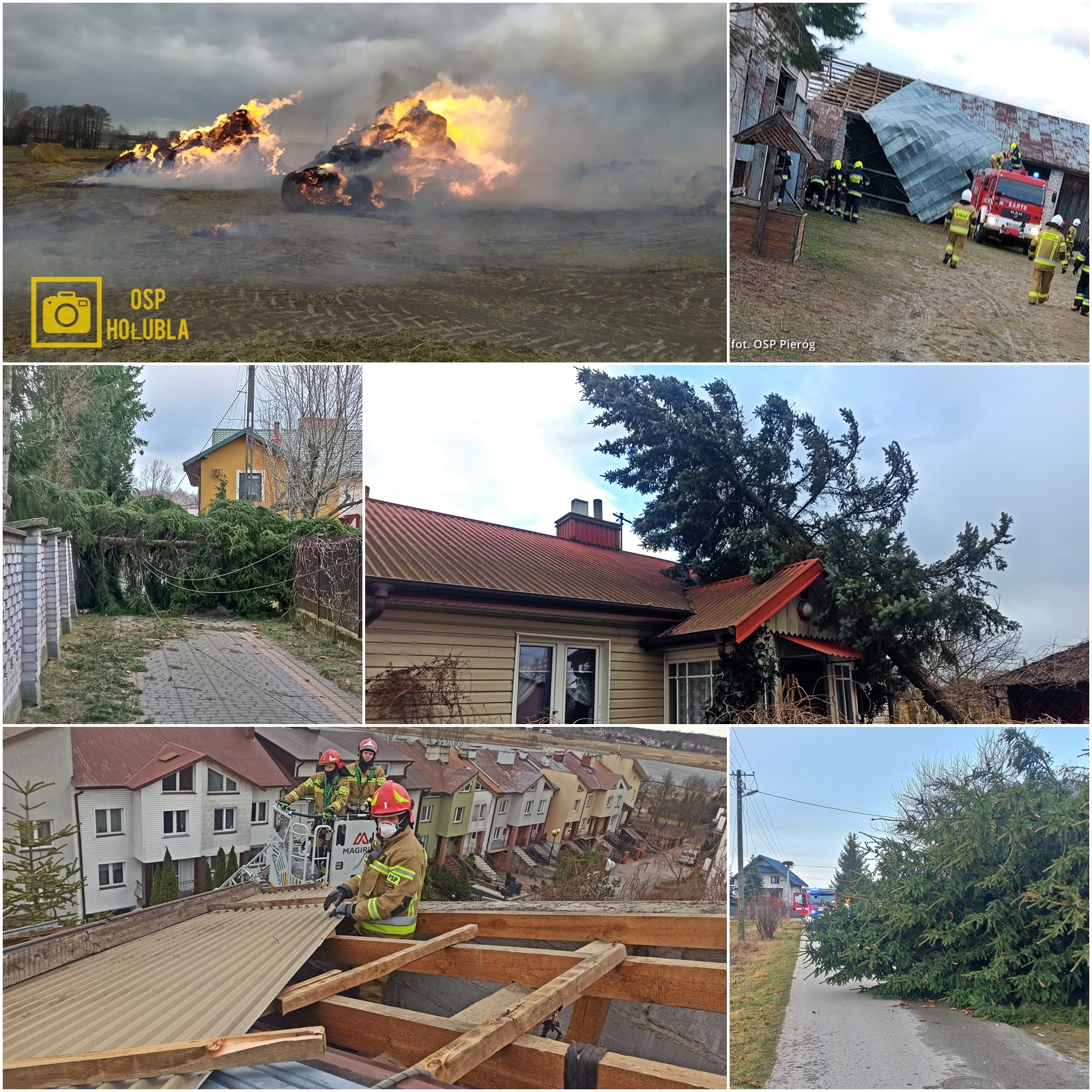 Zdjęcia z interwencji strażaków a dnia 19 lutego 2022 roku w związku z usuwaniem skutków silnego wiatru.