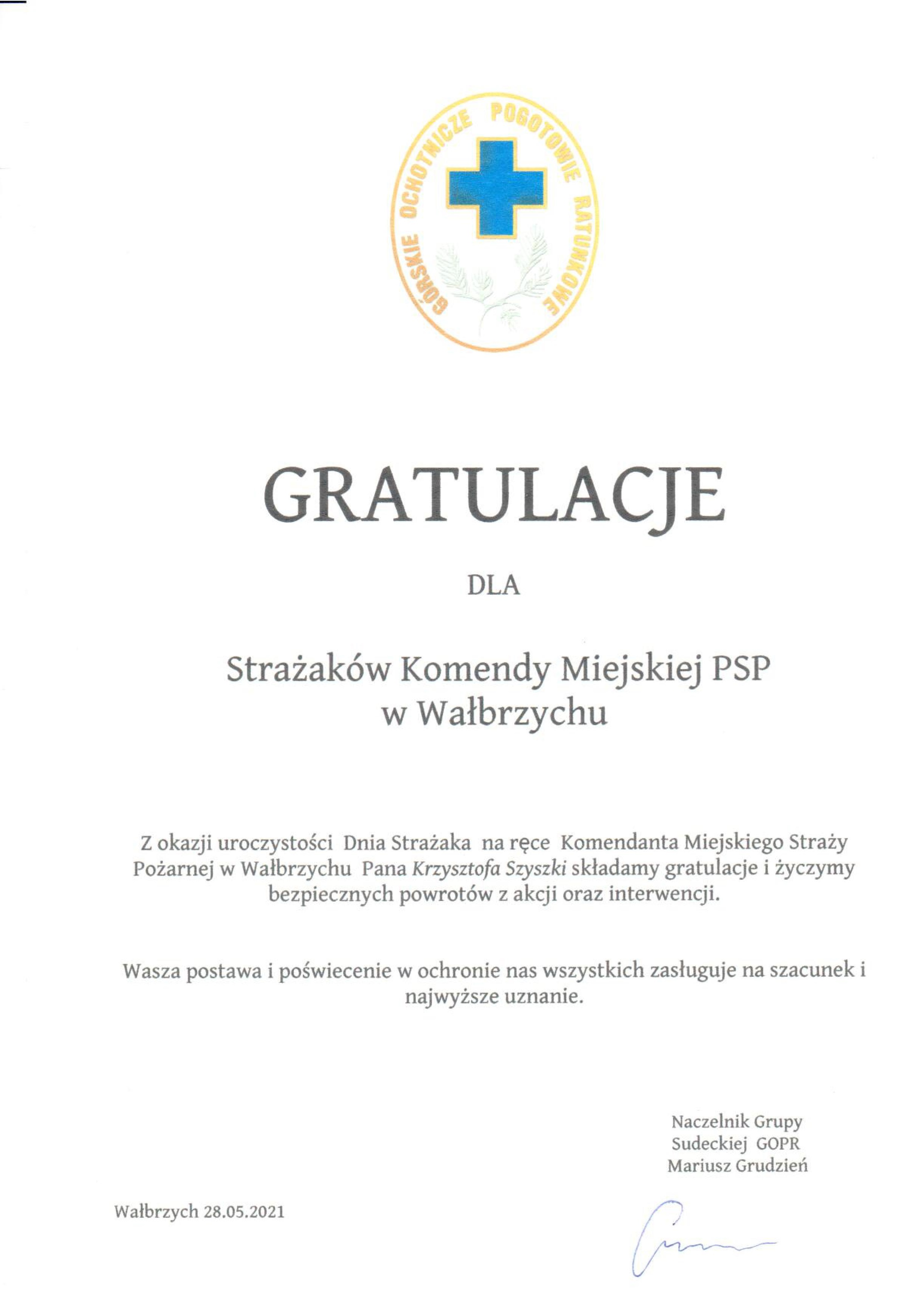 Życzenia z okazji Dnia Strażaka