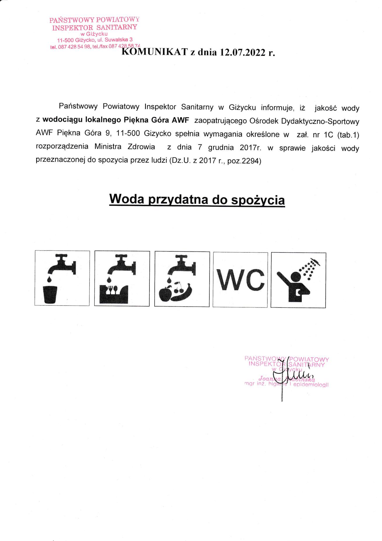 Komunikat z dnia 12.07.2022