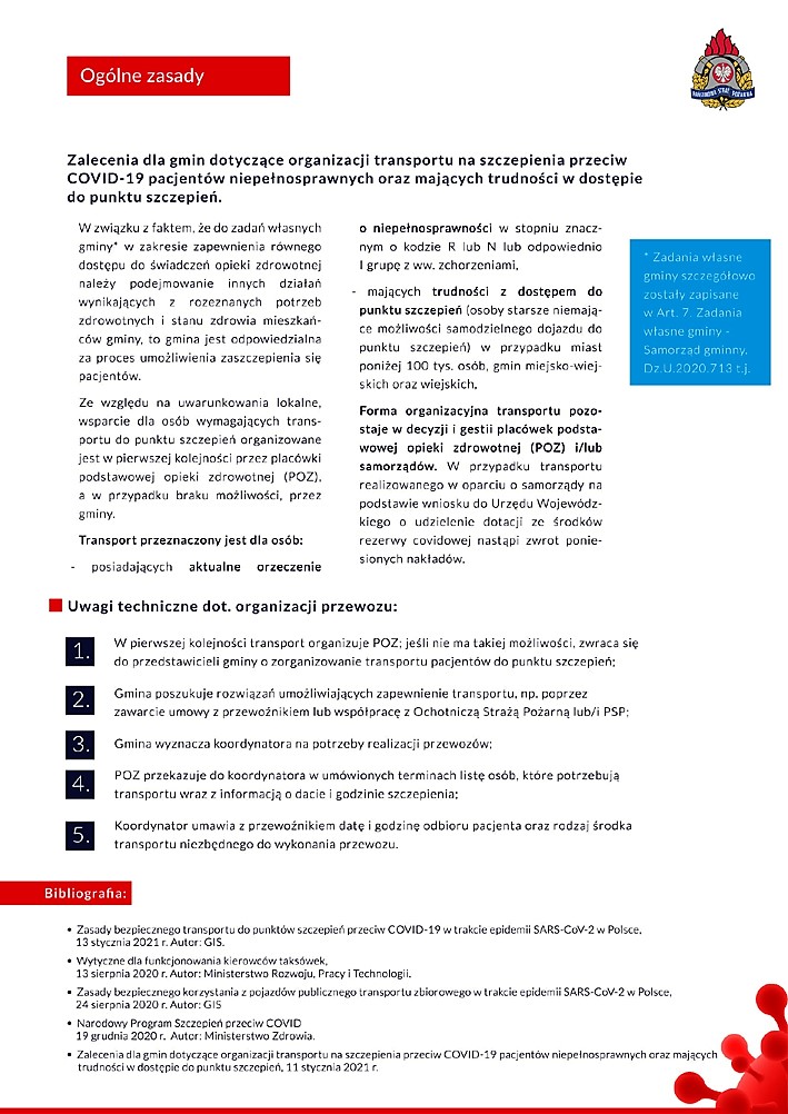 Wytyczne dla PSP i OSP w zakresie transportu pacjentów do punktów szczepień jak i personelu medycznego do pacjentów