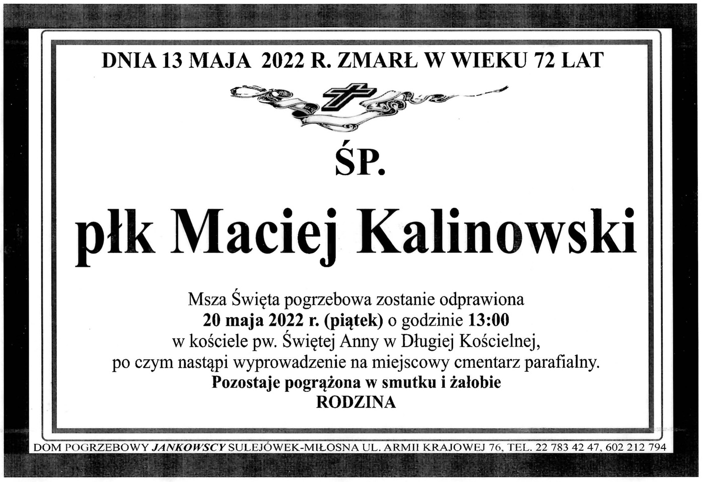 Nekrolog płk Maciej Kalinowski