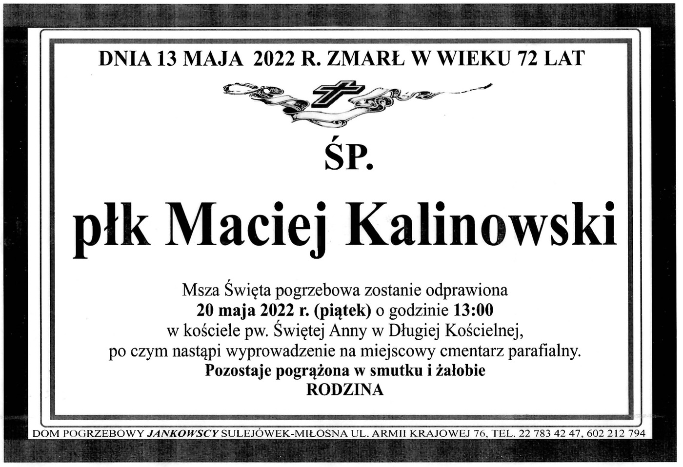 Nekrolog płk Maciej Kalinowski