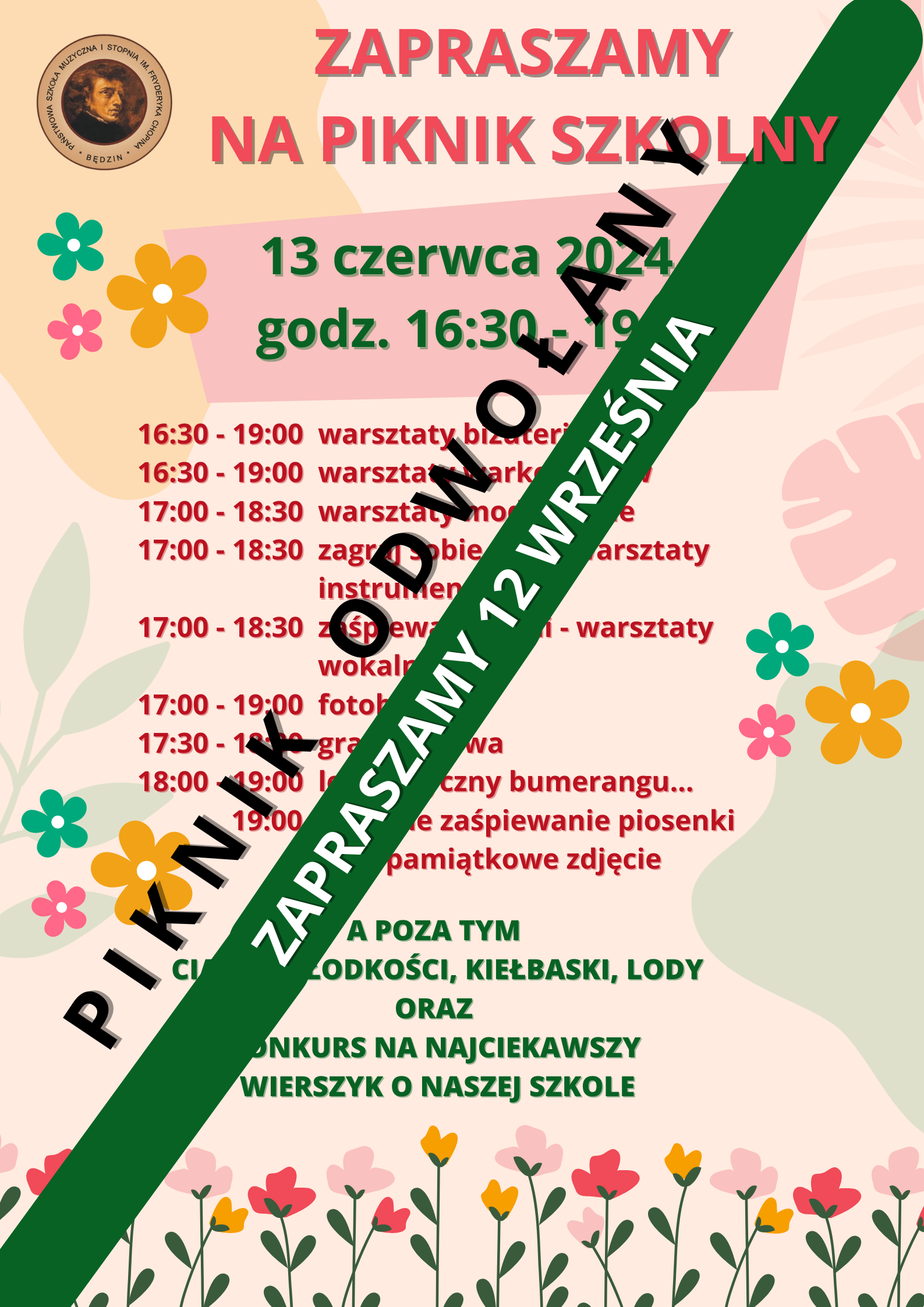 plakat na jasnym tle, przekreślenie na zielono