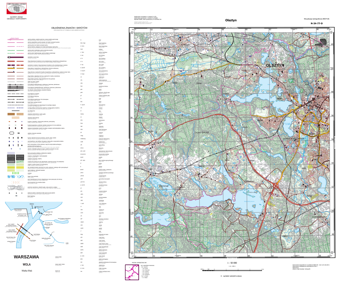 Ilustracja przedstawia przykładową wizualizację kartograficzną BDOT10k w skali 1 50000 dla m. Olsztyn
