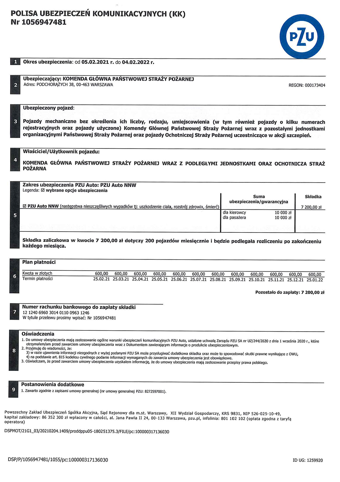 Polisa ubezpieczenia NNW dla uczestników transportu do punktów szczepień