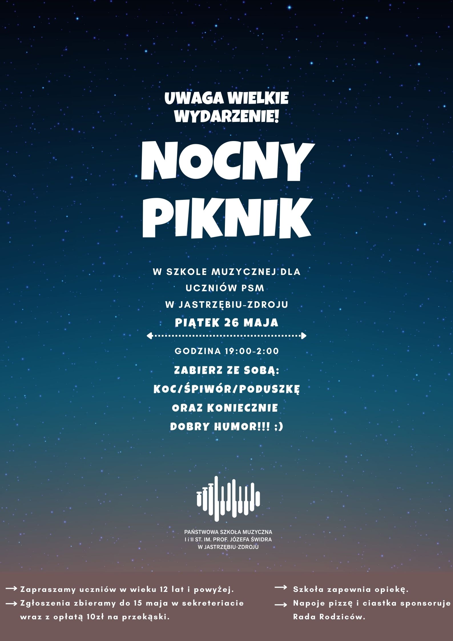 Plakat nocny piknik 26.04.2023