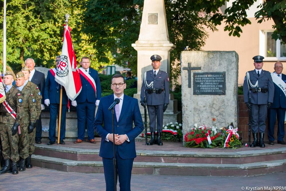 Premier Mateusz Morawiecki podczas wystąpienia.