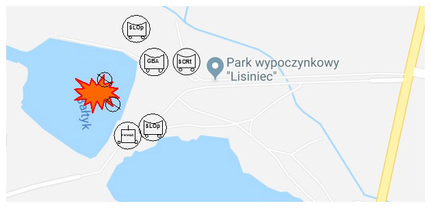 Szkic sytuacyjny przebiegu ćwiczeń pokazujący rozmieszczenie sił i środków