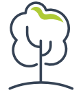 Zakładowy fundusz ubezpieczeń społecznych: Obrys czarną kreską drzewa liściastego, wypełnionego białym kolorem zwieńczonego zielonym pasmem/fragmentem symbolizującym liście. 