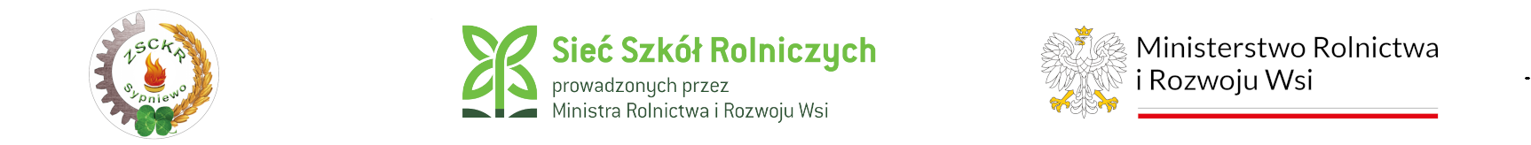 Logotypy ZSCKR w Sypniewie, Sieci Szkół Rolniczych oraz Ministerstwa Rolnictwa i Rozwoju Wsi