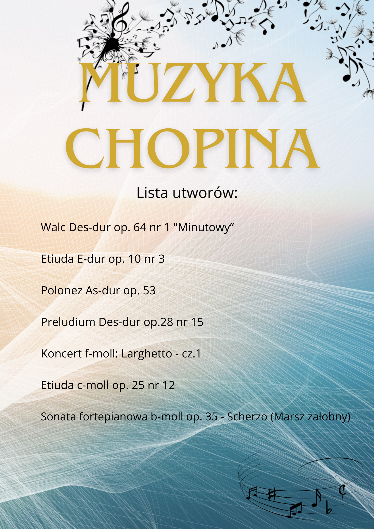 Plakat z listą utworów do wysłuchania