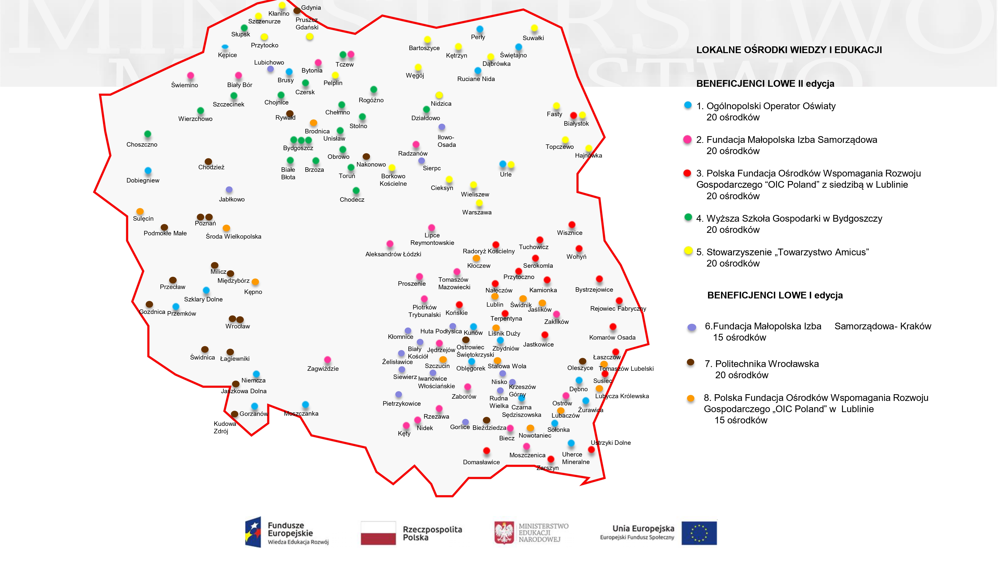 Mapa sieci LOWE działającej w latach 2016-2023