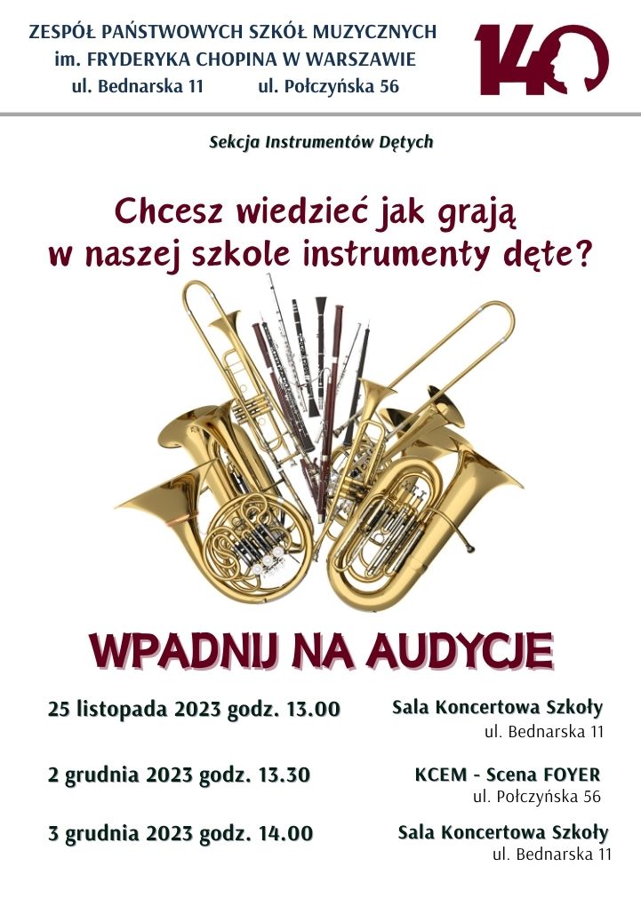 Afisz - Audycje uczniów Sekcji Instrumentów Dętych