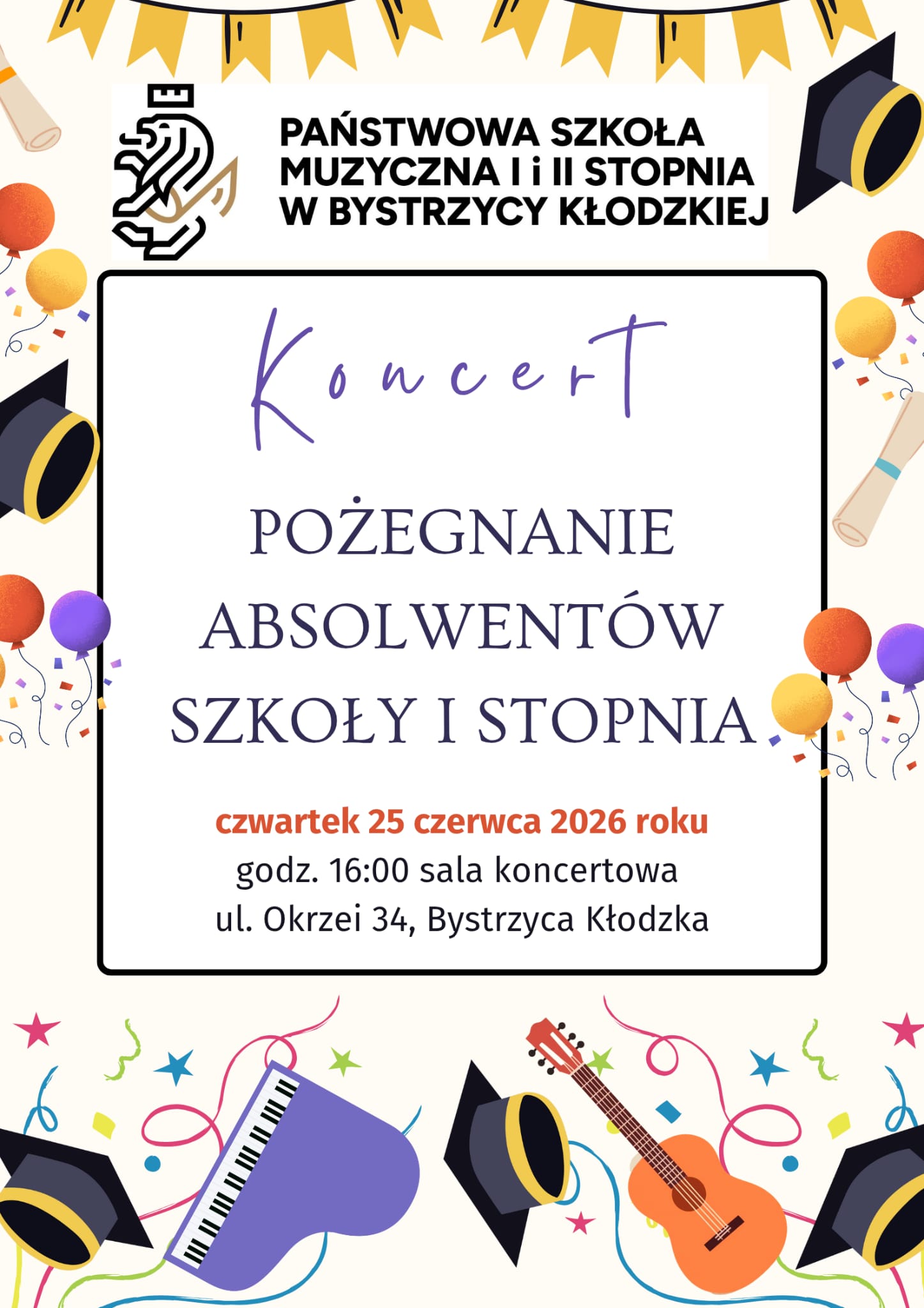 Plakat wydarzenia Pożegnanie absolwentów szkoły I stopnia