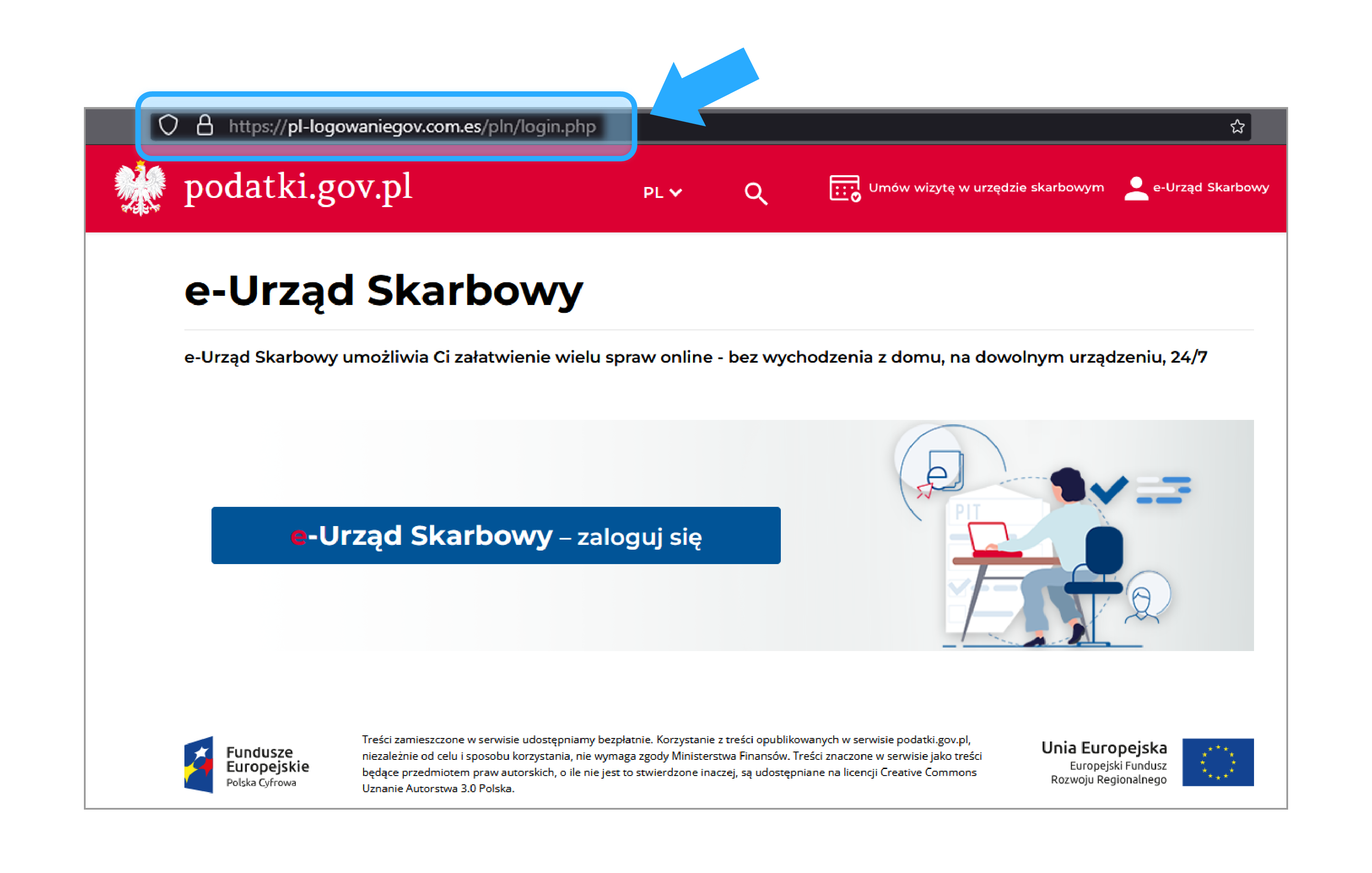 Grafika przedstawiająca stronę www.podatki.gov.pl - logowanie do e-Urzędu Skarbowego