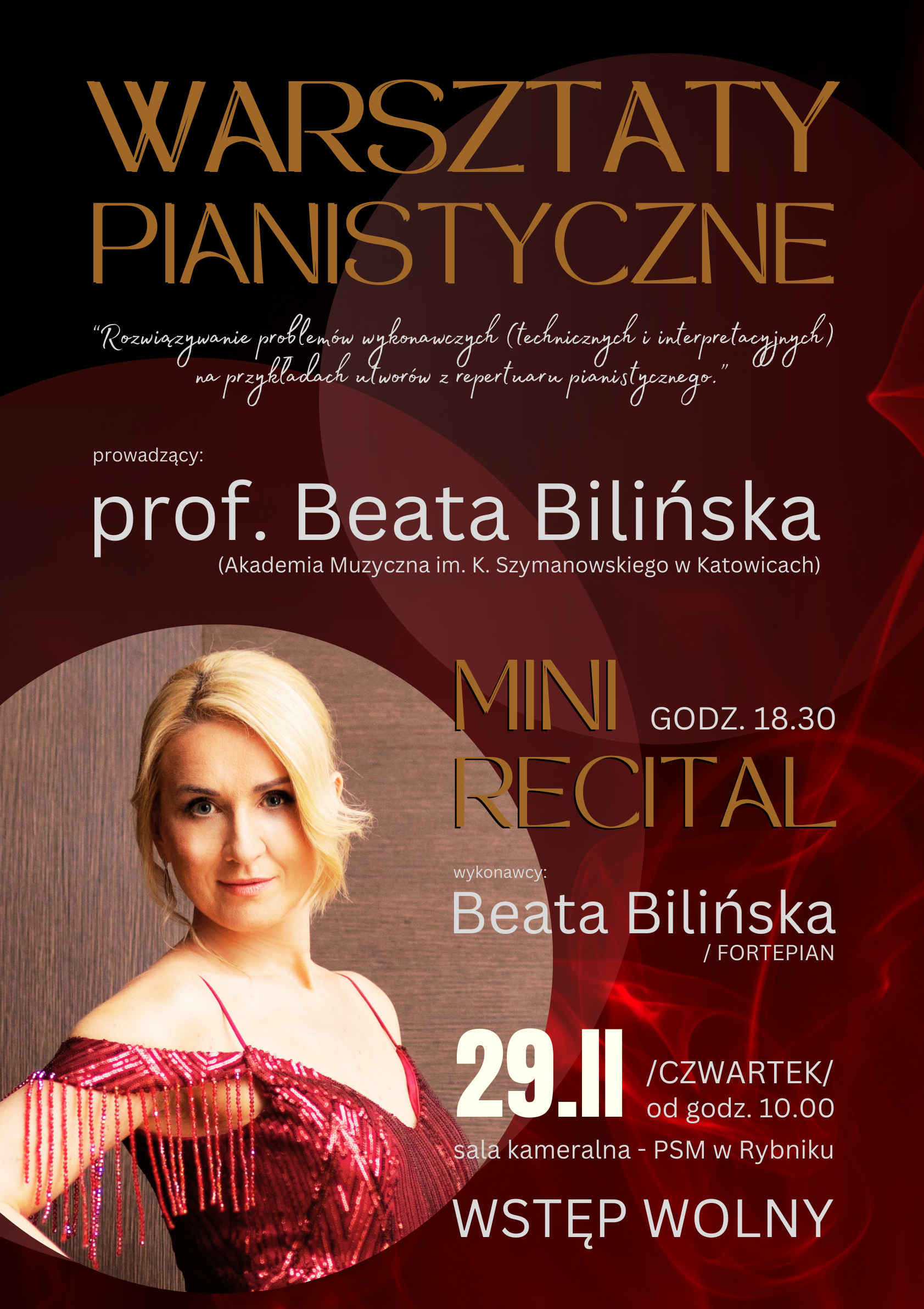 PLAKAT warsztaty pianistyczna z prof. Beatą Bilińską