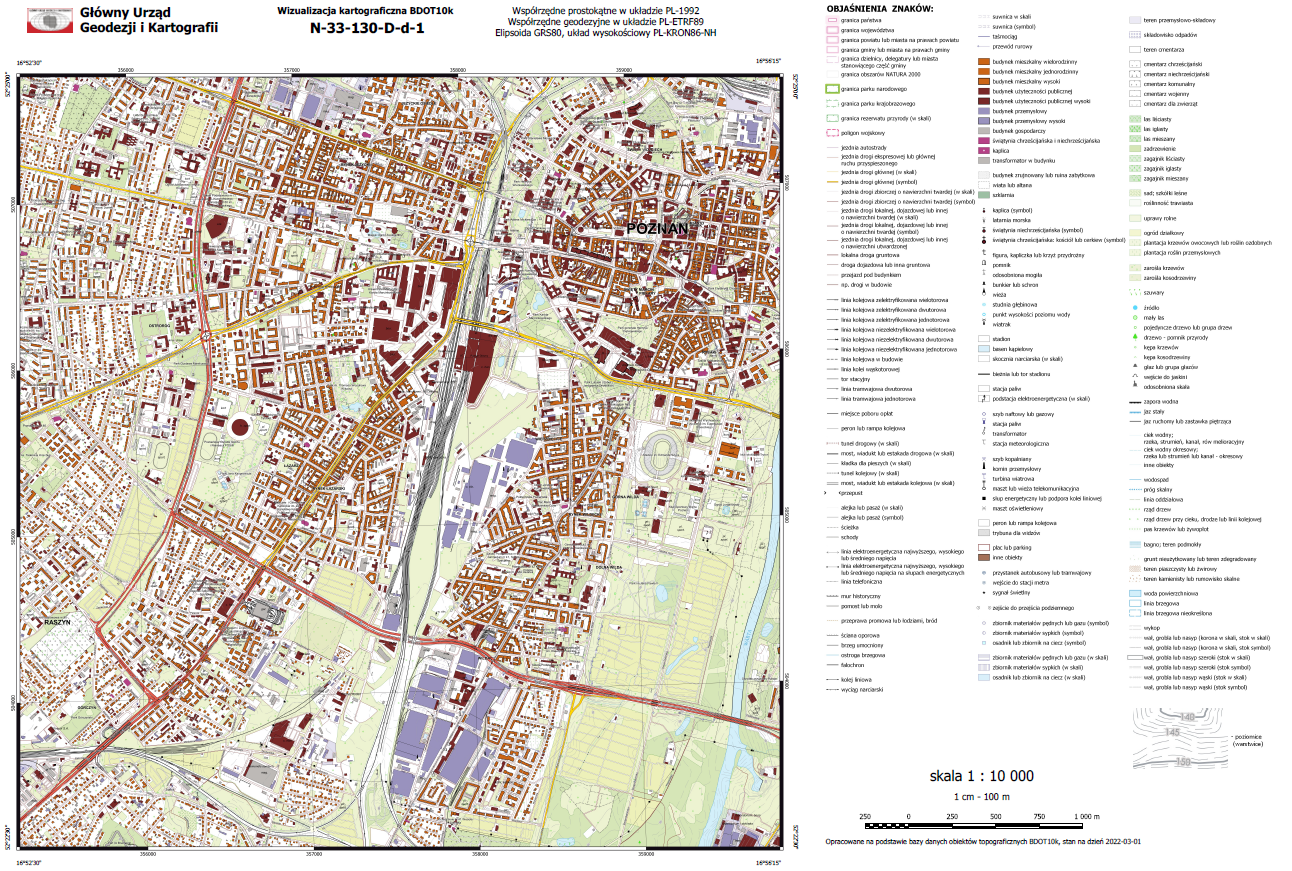 Ilustracja przedstawia przykładową wizualizację kartograficzną BDOT10k.