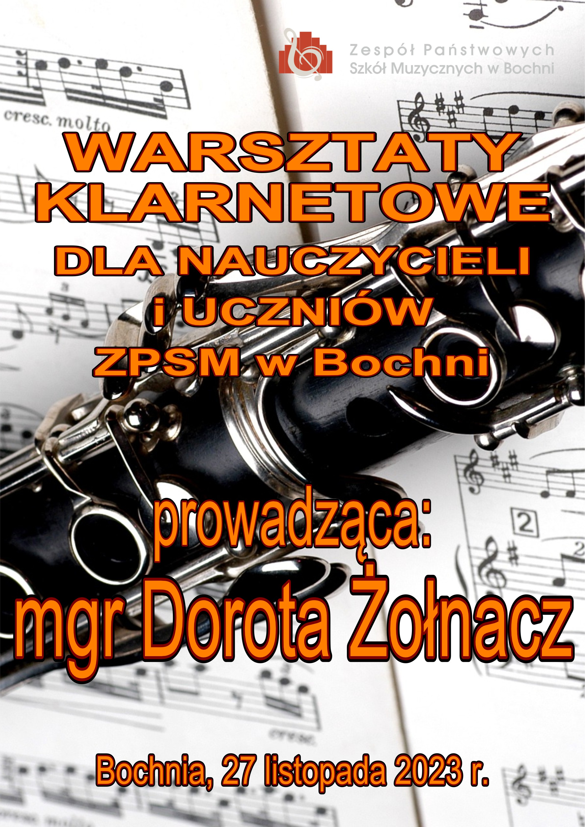 Warsztaty klarnetowe z panią Dorotą Żołnacz 27.11.2023 r.