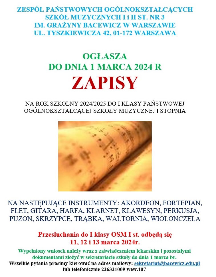 Zapisy na rok szkolny 2024/2025 - 1 stopień