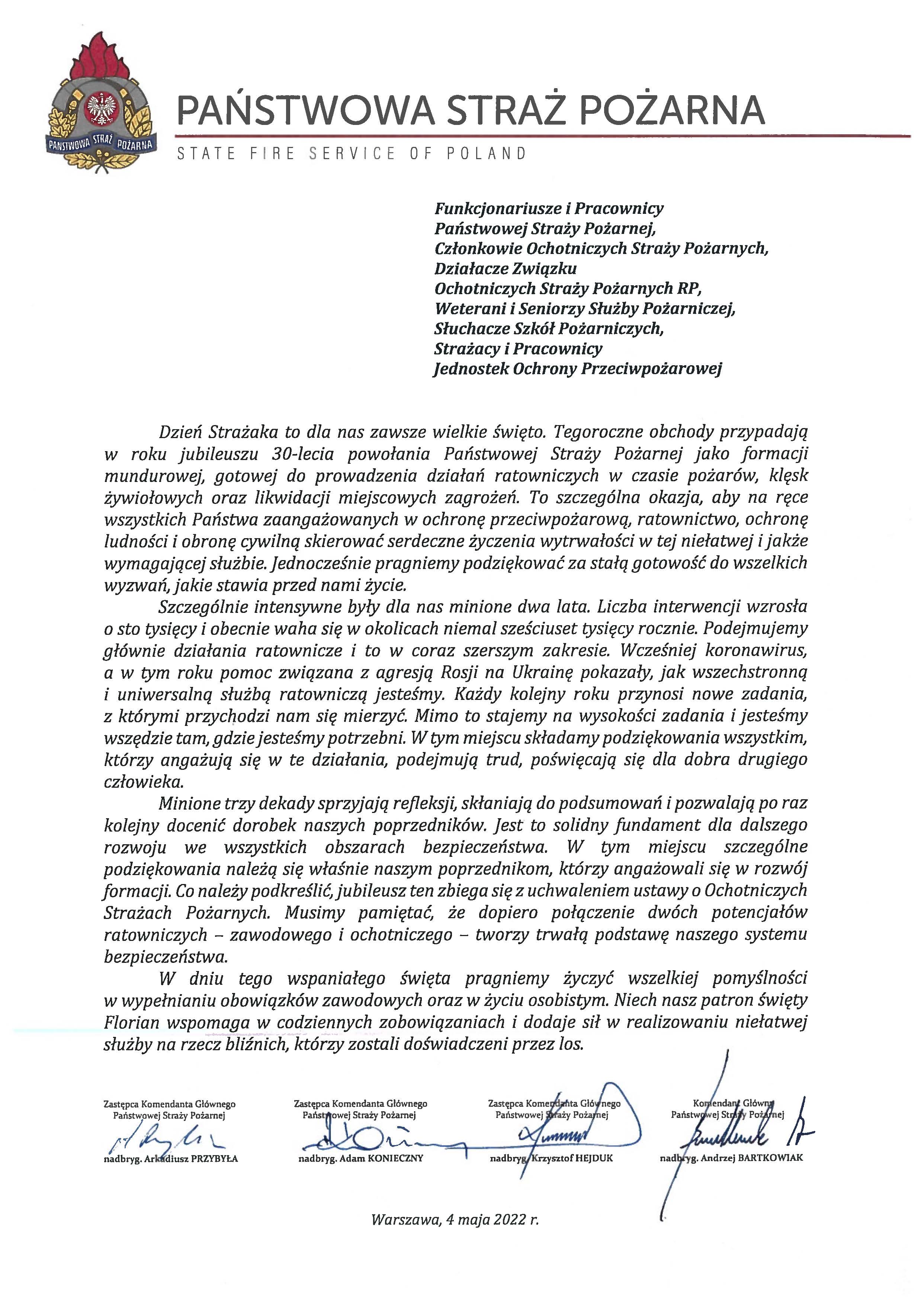 Życzenia Komendanta Głównego PSP