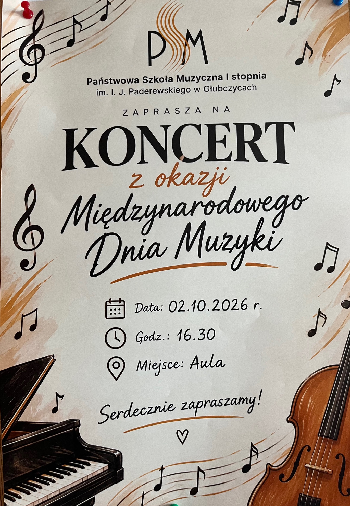 Koncert z okazji Międzynarodowego Dnia Muzyki - 2 października 2026 r. g. 16:30