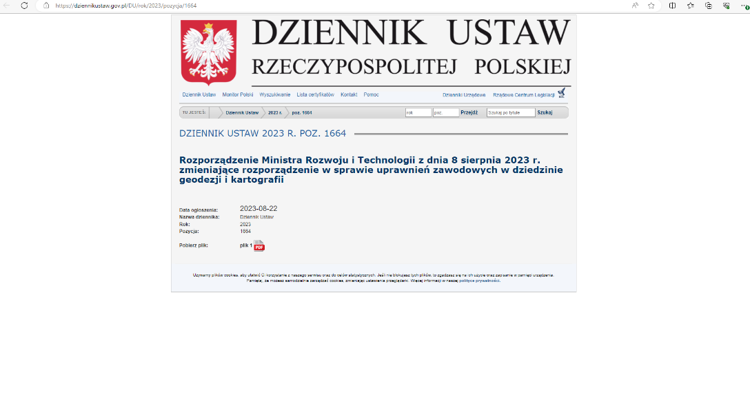 zrzut z Dziennika Ustaw 2023 r. poz. 1664