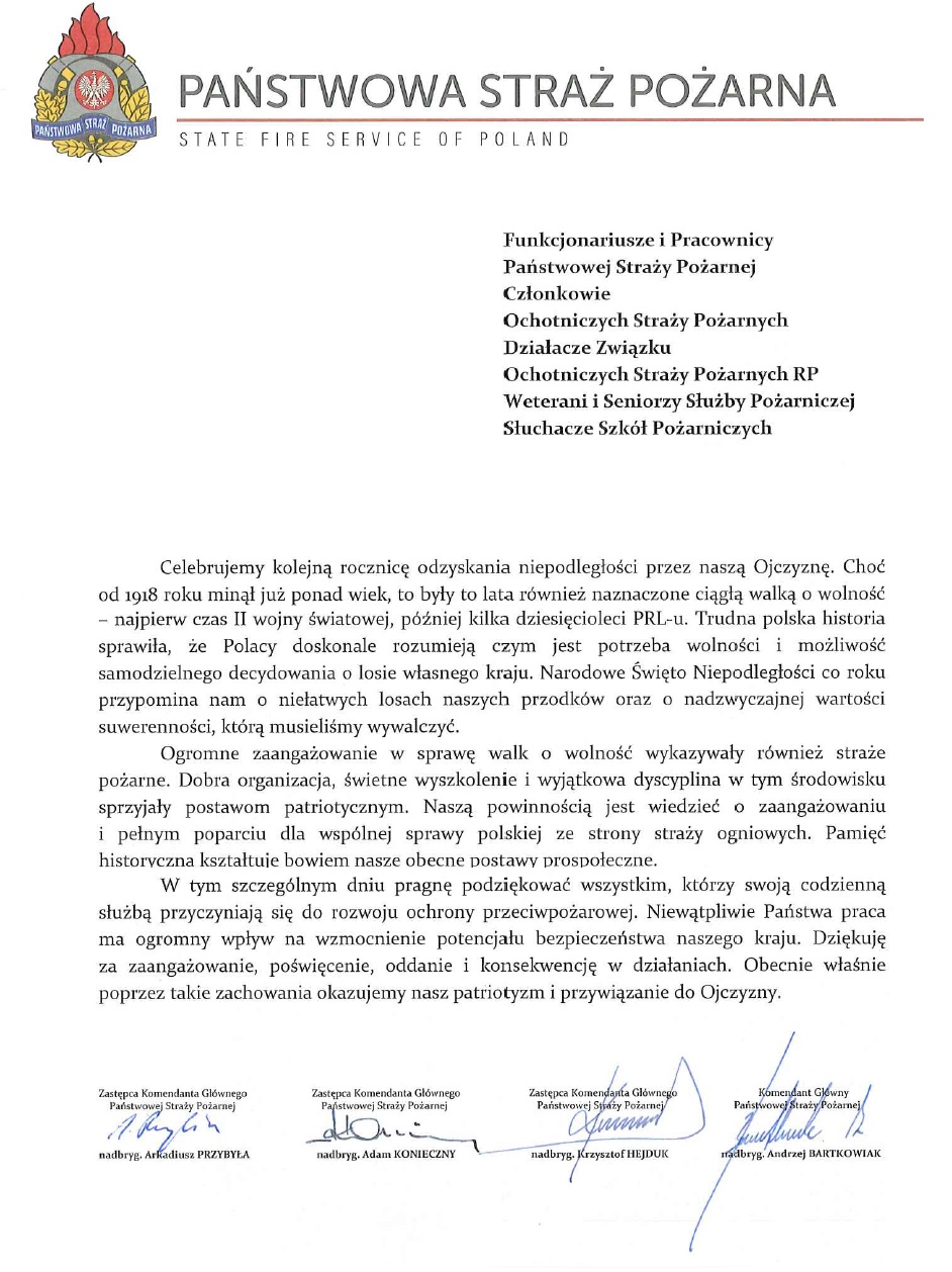 Życzenia Komendanta Głównego PSP