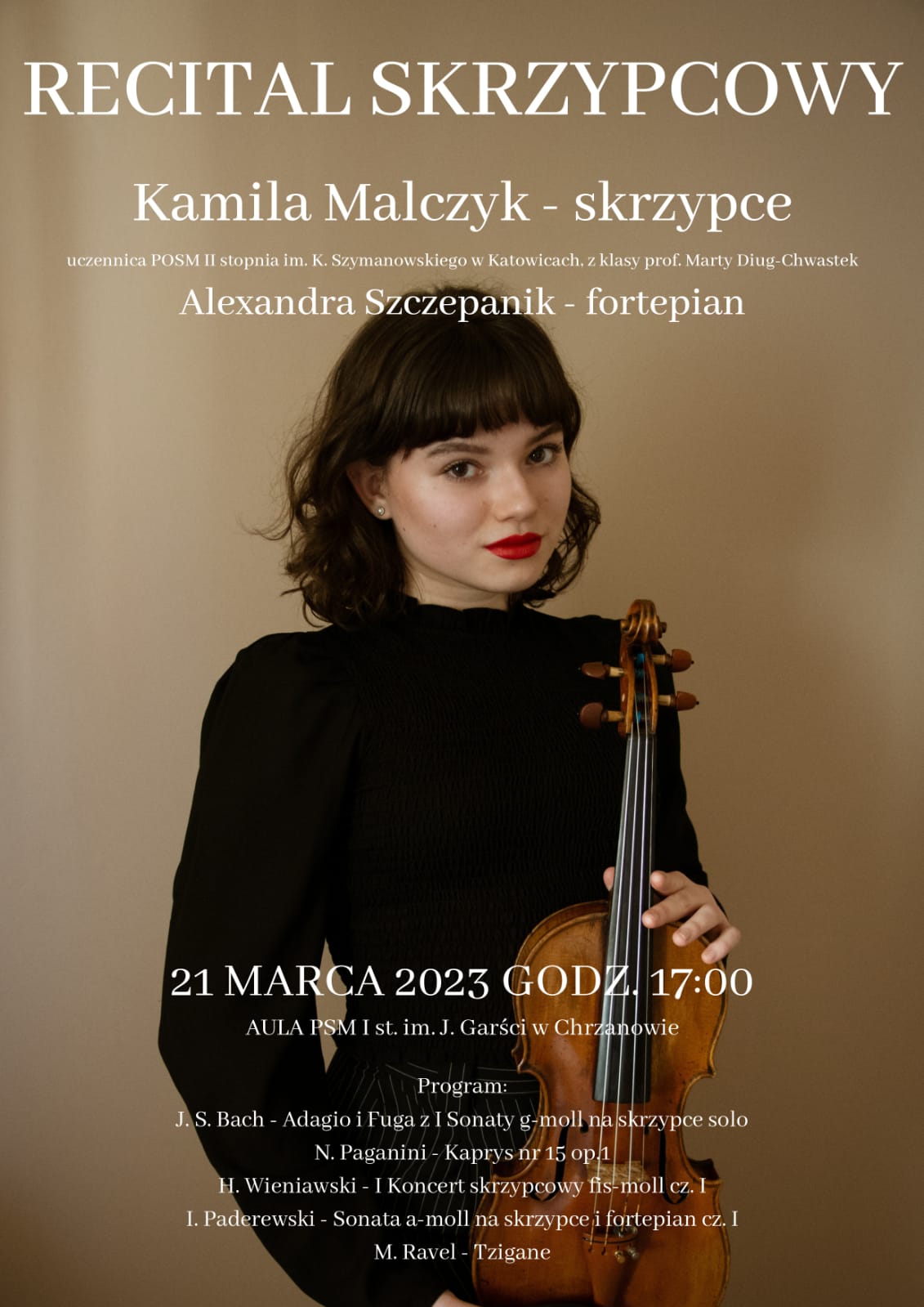 Plakat-recital skrzypcowy Kamili Malczyk