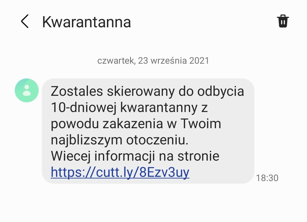 treść fałszywego komunikatu o kwarantannie