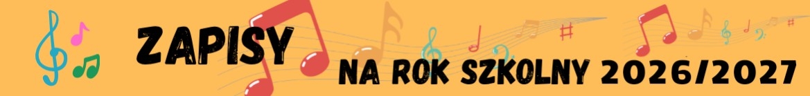 grafika na pomarańczowym tle z lewej strony ozdobny klucz wiolinowy, nutki kolorowe oraz napis 