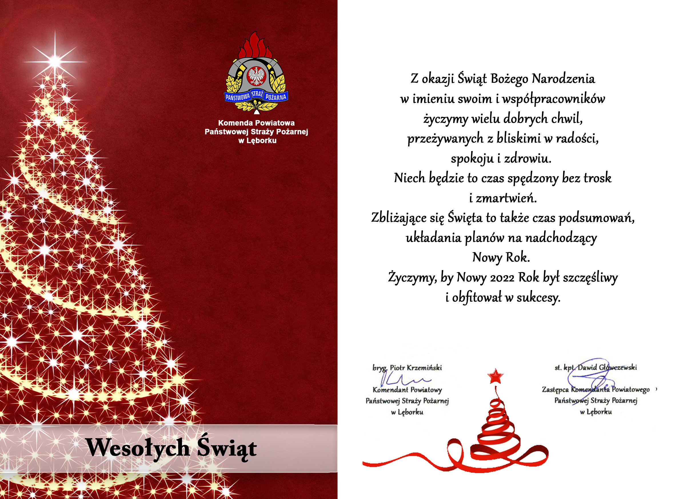 Życzenia Świąteczno-Noworoczne kierownictwa Komendy Powiatowej PSP w Lęborku