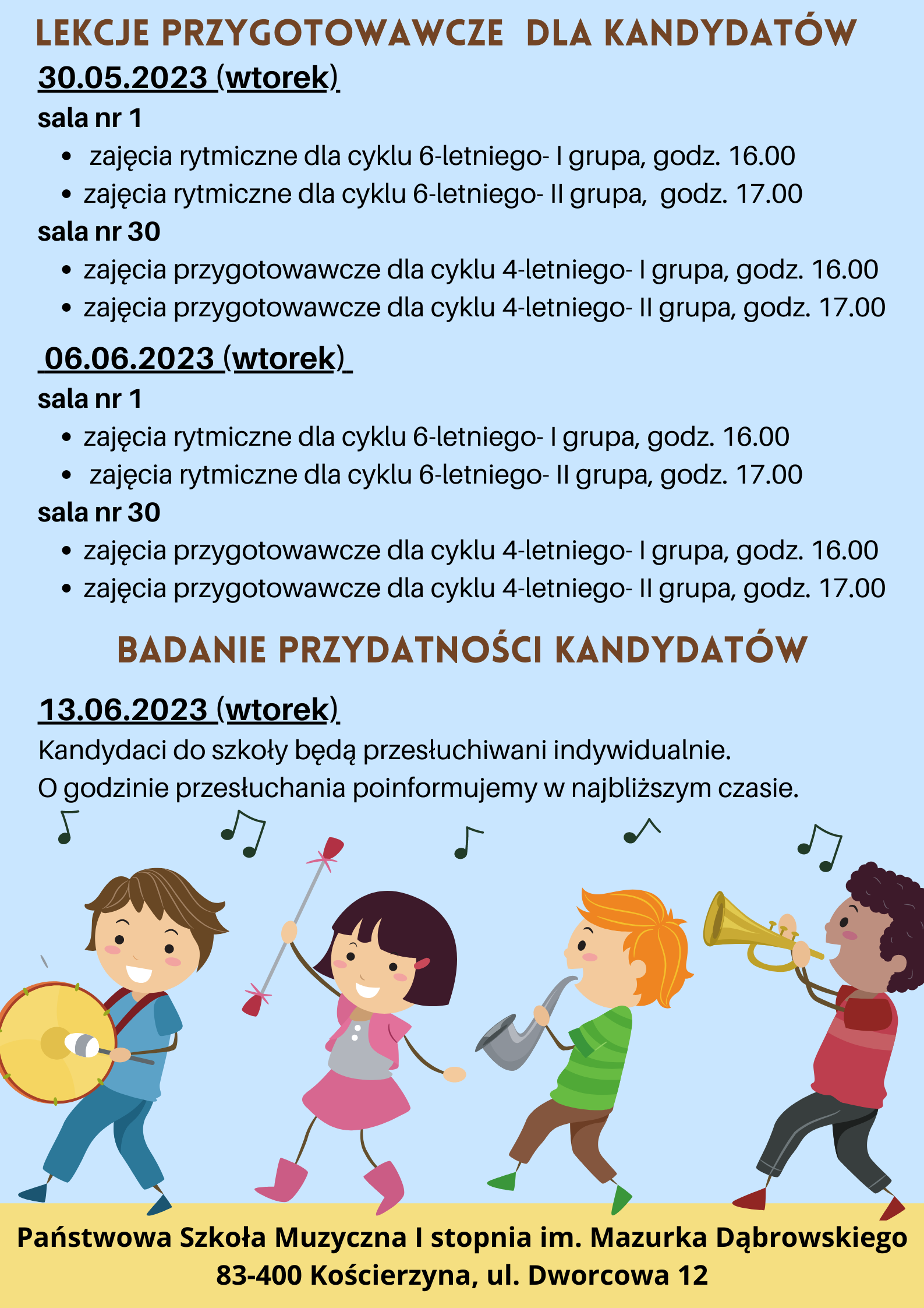 Terminy lekcji dla kandydatów