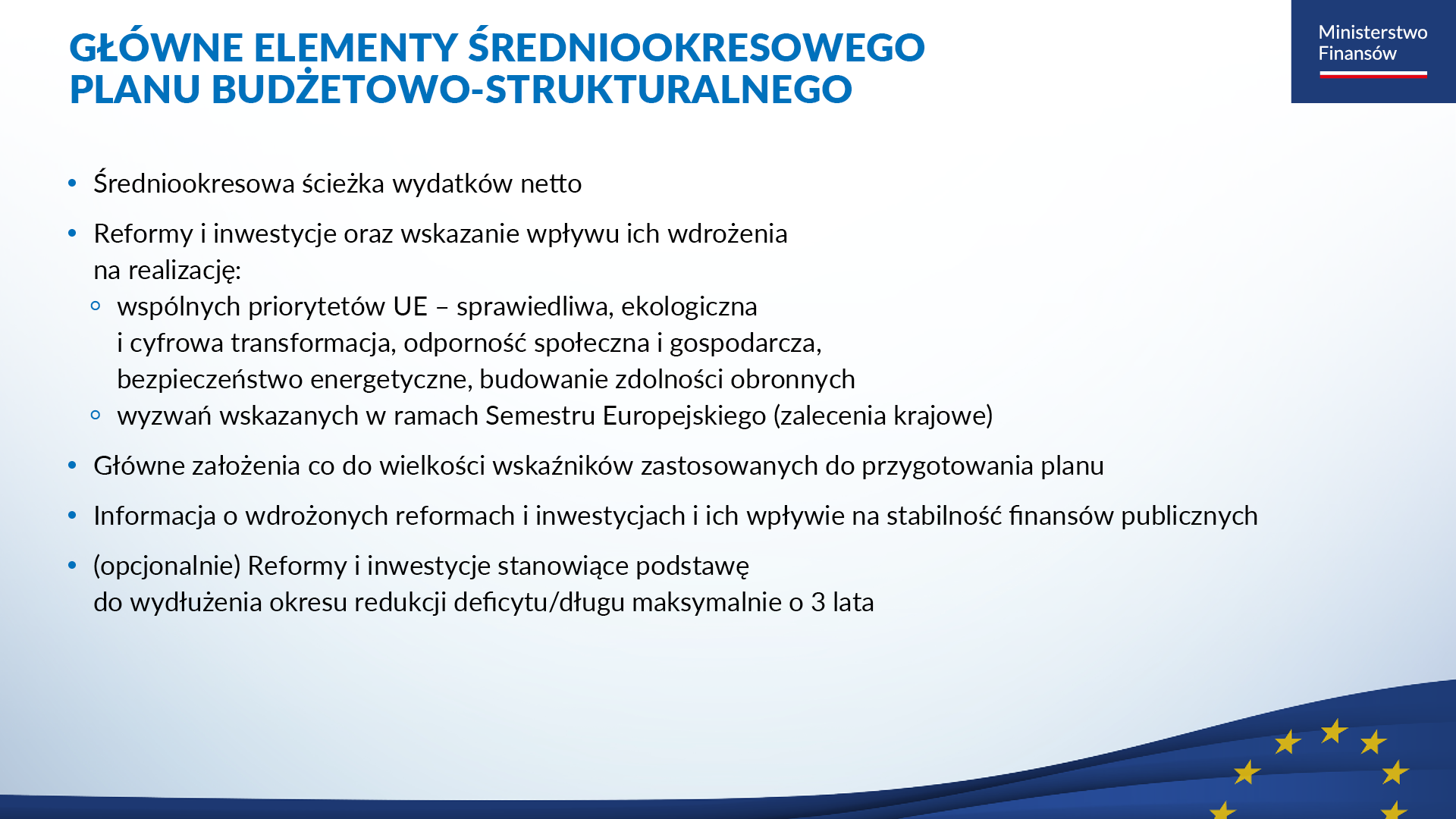 Grafika - Główne elementy średniookresowego planu budżetowo-strukturalnego
