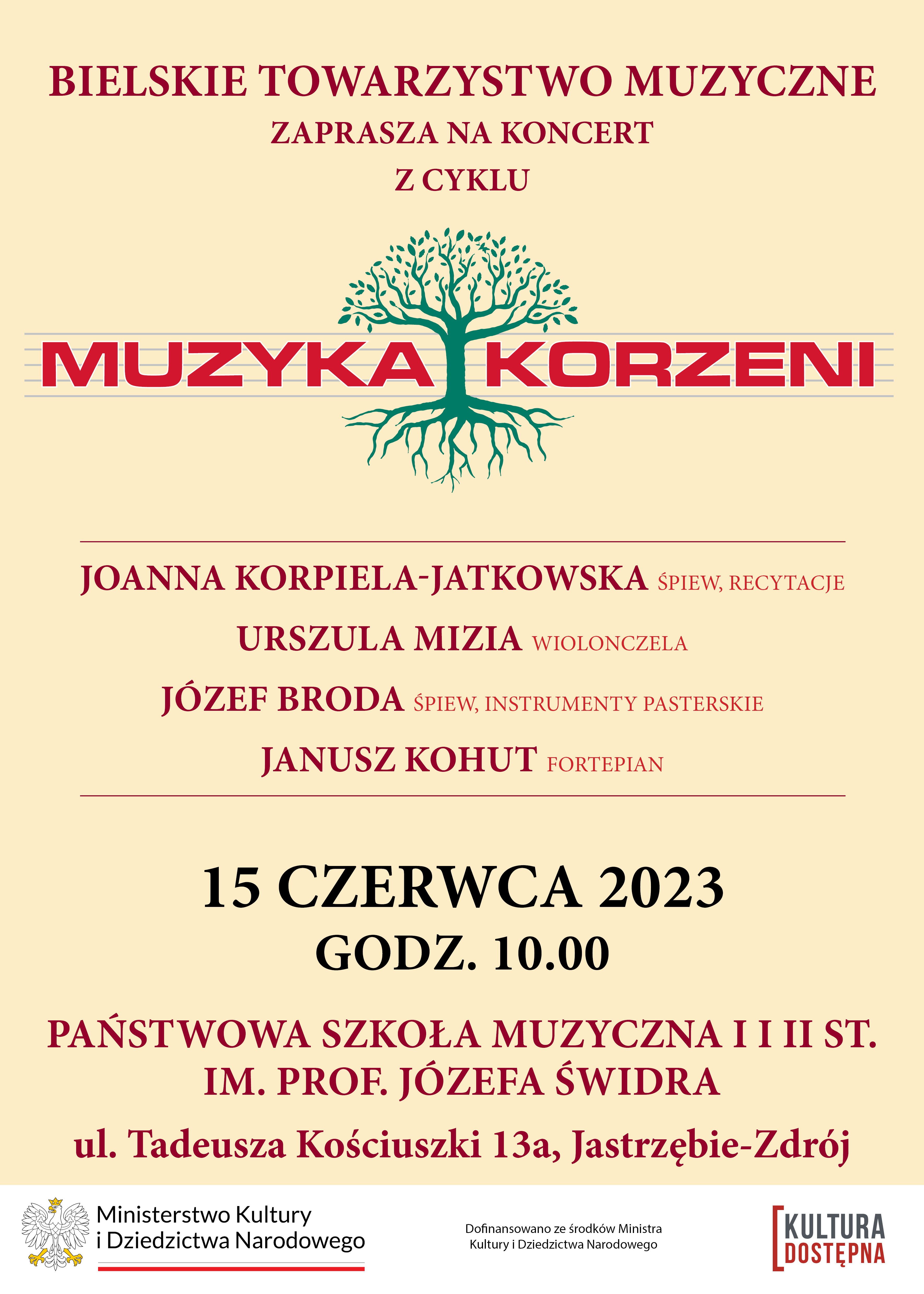 Plakat na koncert z cyklu Muzyka Korzeni