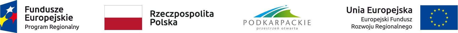 Logotyp projektu składa się (od lewej strony): znk Funduszy Europejskich z napisem Fundusze Europejskie Program regionalny, flaga Rzeczpospolitej Polskiej, logotyp województwa podkarpackiego znak Unii Europejskiej – flaga - na niebieskim tle dwanaście złotych gwiazdek tworzy krąg obok napis Unia Europejska Europejski Fundusz Rozwoju Regionalnego