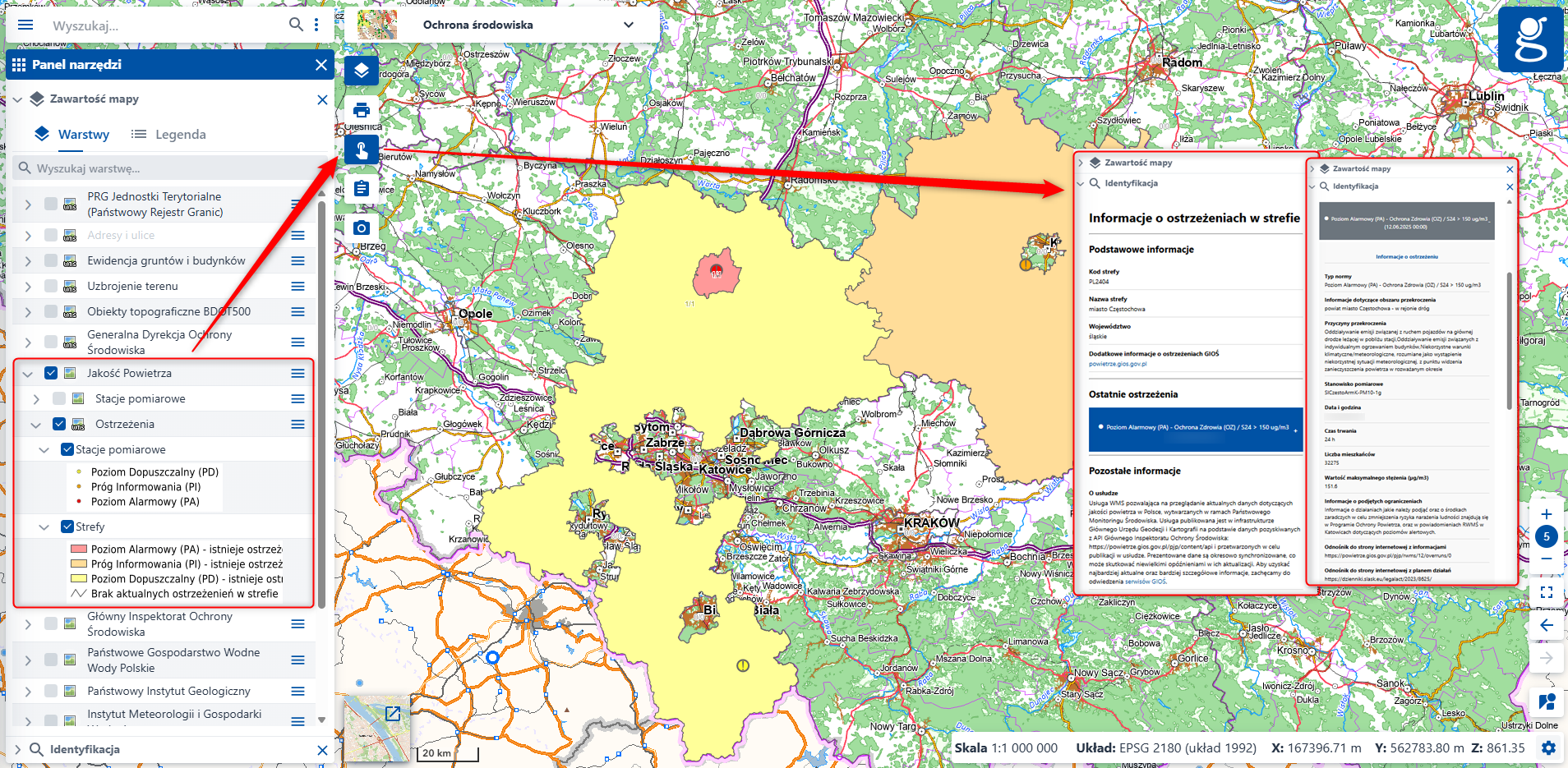 Ilustracja przedstawia dane z warstwy "Ostrzeżenia"