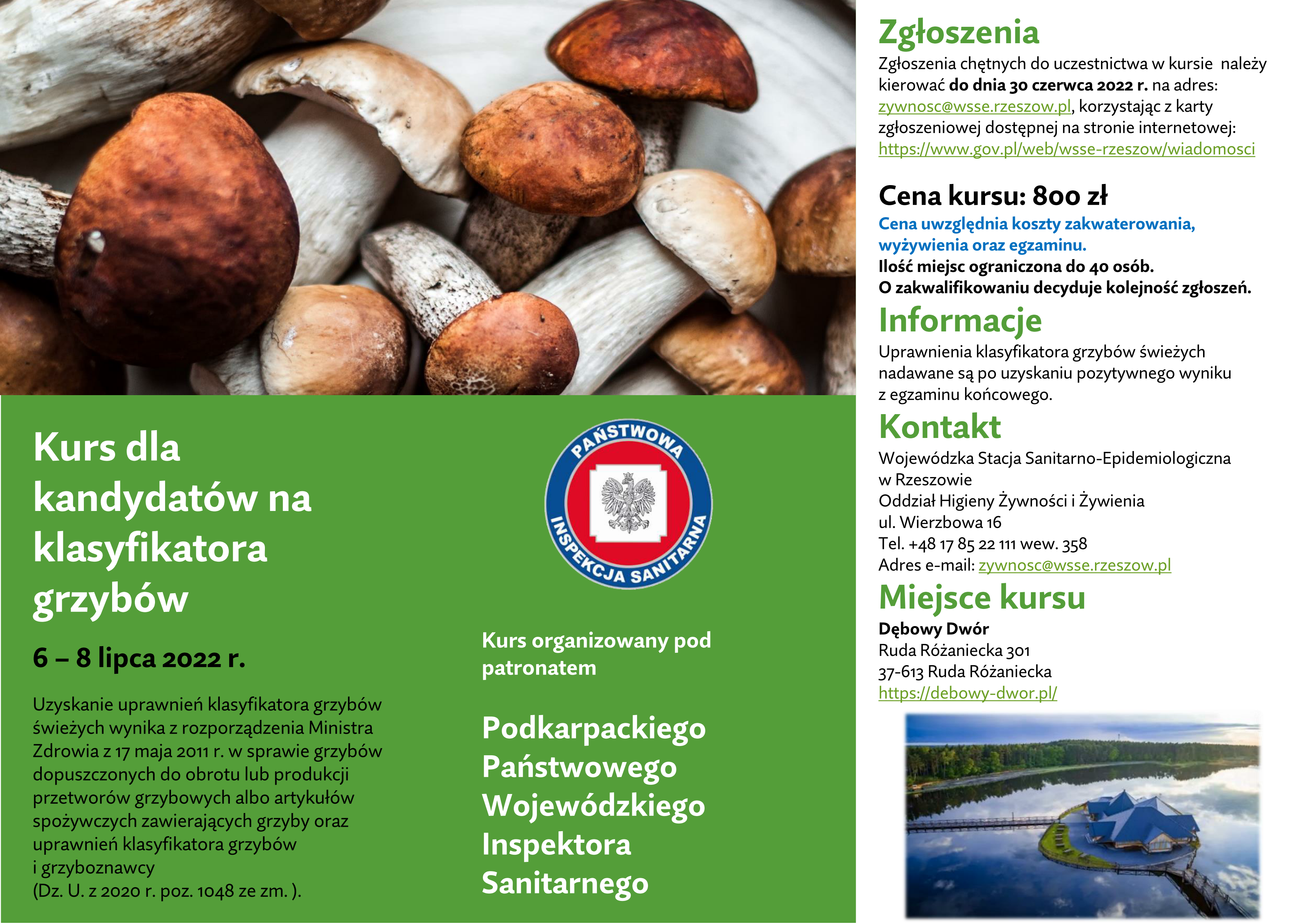 Zaproszenie na kurs klasyfikatora grzybów-ulotka. 6 – 8 lipca 2022 r.