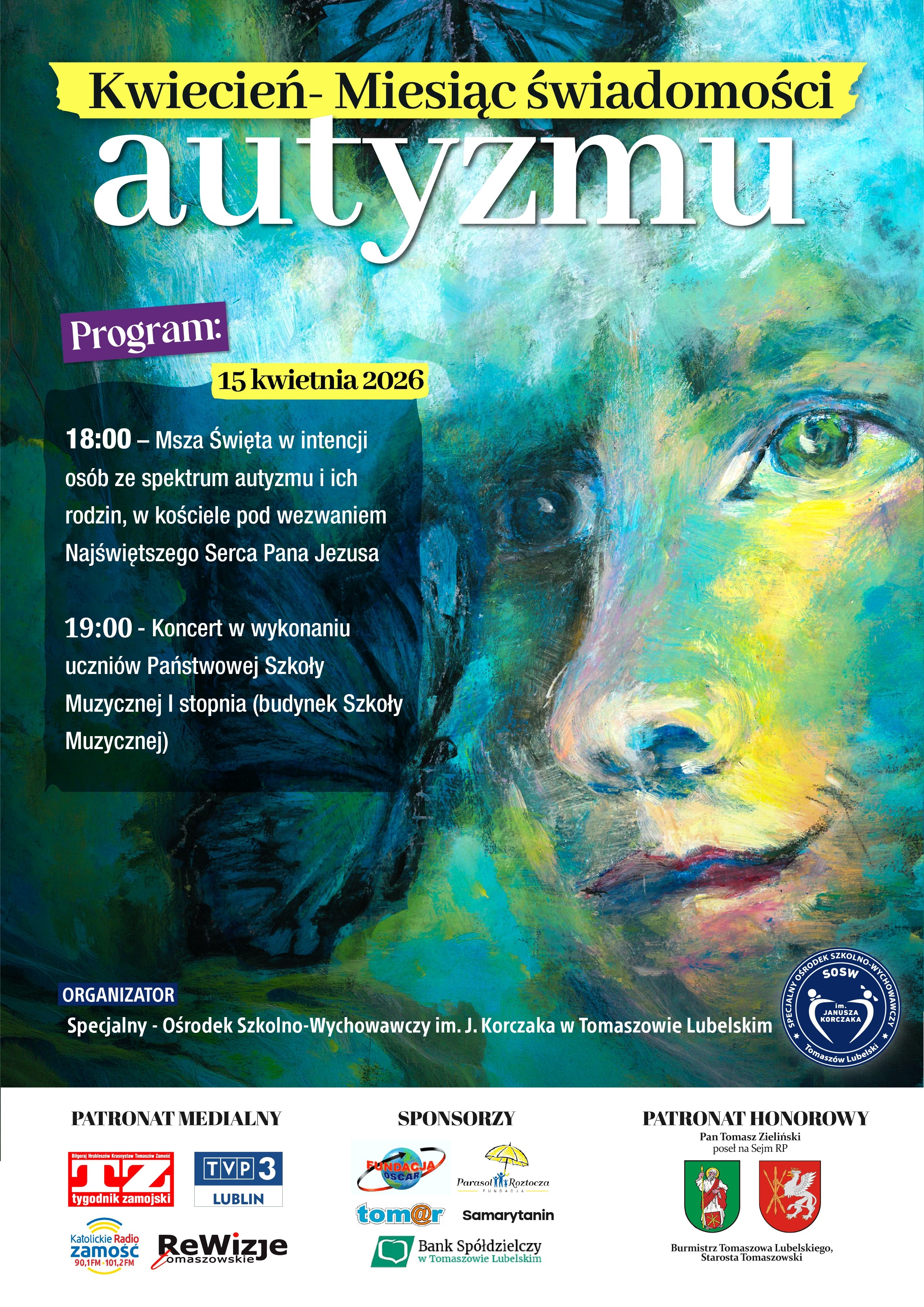 kolorowa grafika przedstawiająca twarz, zbliżenie na oczy w artystycznym i malarskim stylu, od góry tytuł i zarazem wydarzenie kulturalne, poniżej od lewej program godzinny oraz wyszczególnieni na dole organizatorzy, patroni medialni, sponsorzy z kolorowymi logami