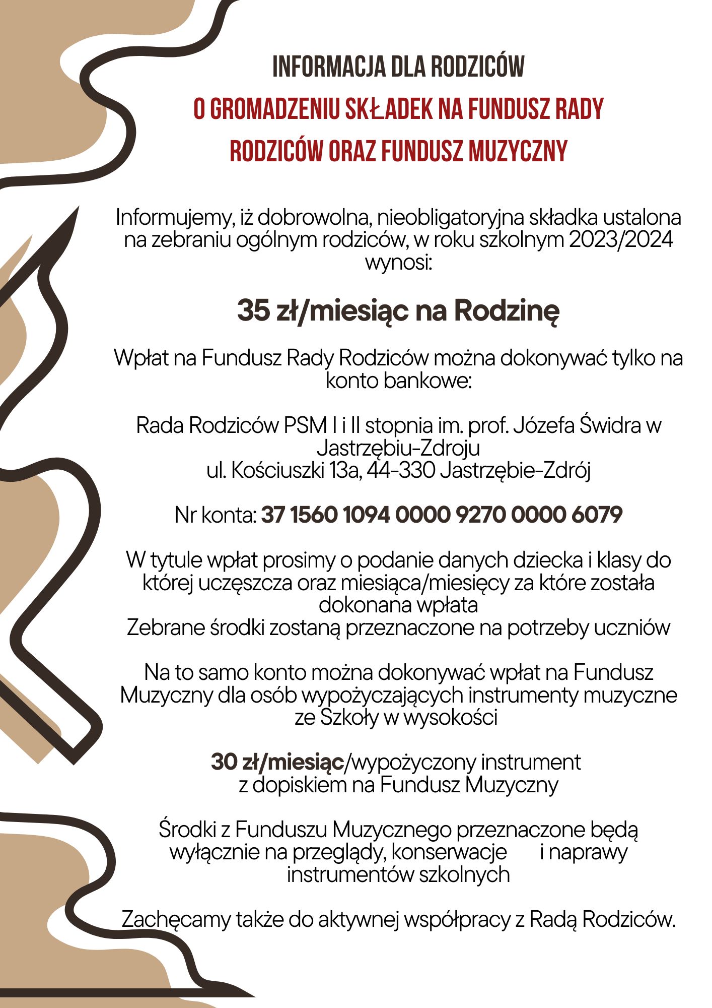 Plakat składki na Radę Rodziców