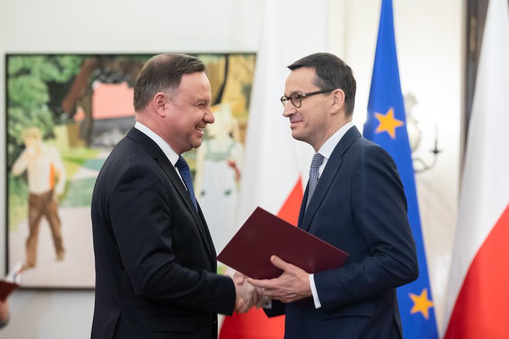 Prezydent wraz z Mateuszem Morawieckim uroczystości desygnowania go na urząd premiera.