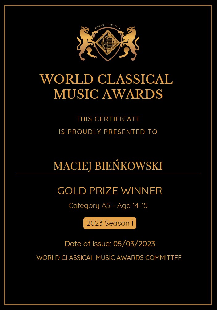 Maciej Bieńkowski Gold Prize Winner